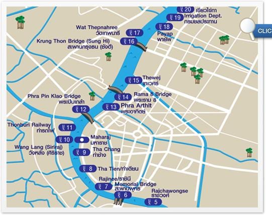 la carte de bangkok, la rivière bateau express