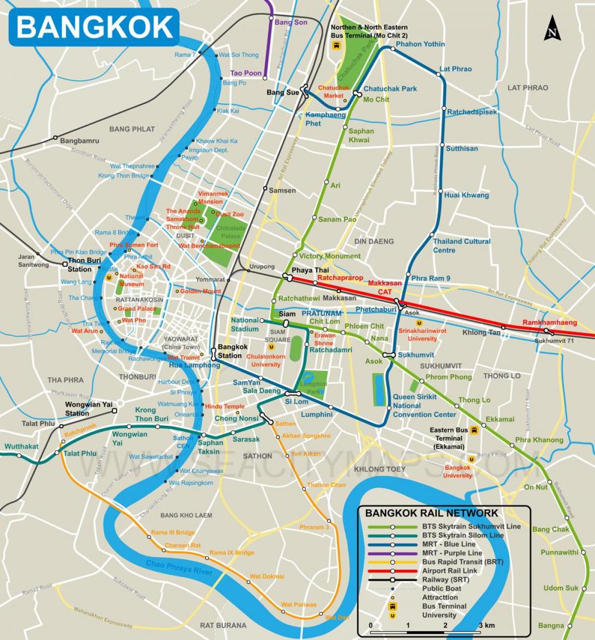 carte du centre-ville de bangkok