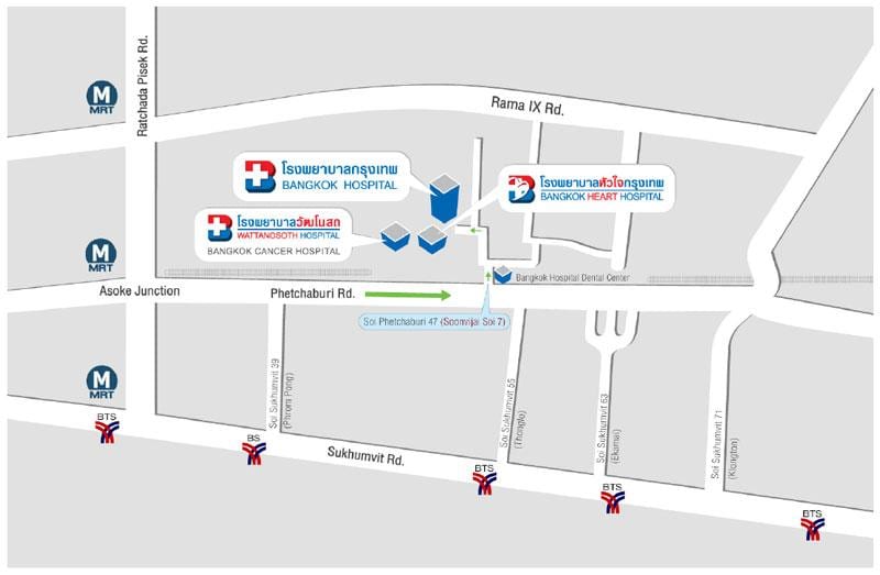 carte de l'hôpital de bangkok