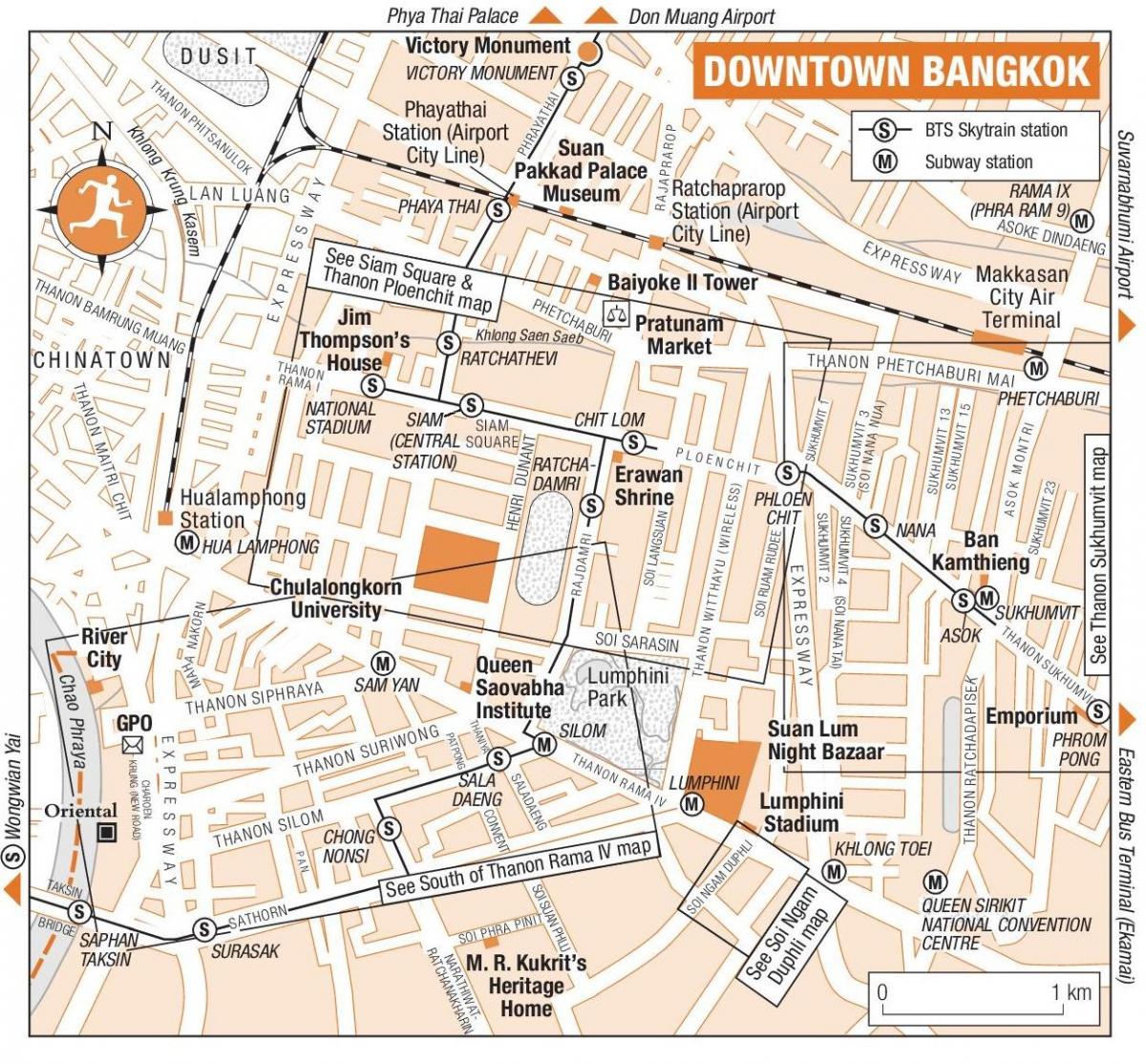 bangkok centre-ville de la carte